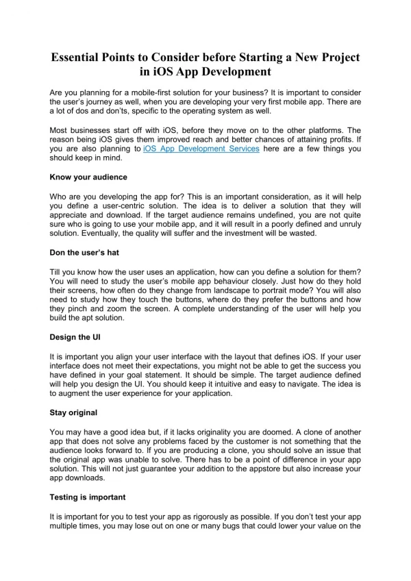 Essential Points to Consider before Starting a New Project in iOS App Development