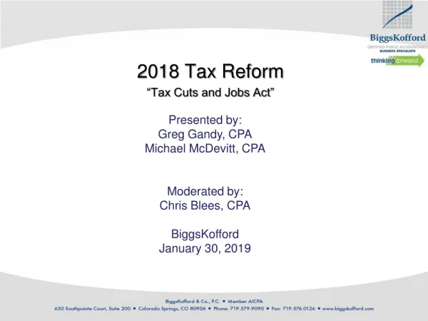 2018 Tax Reform “Tax Cuts and Jobs Act”