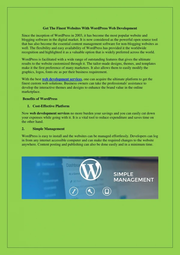 Get The Finest Websites With WordPress Web Development