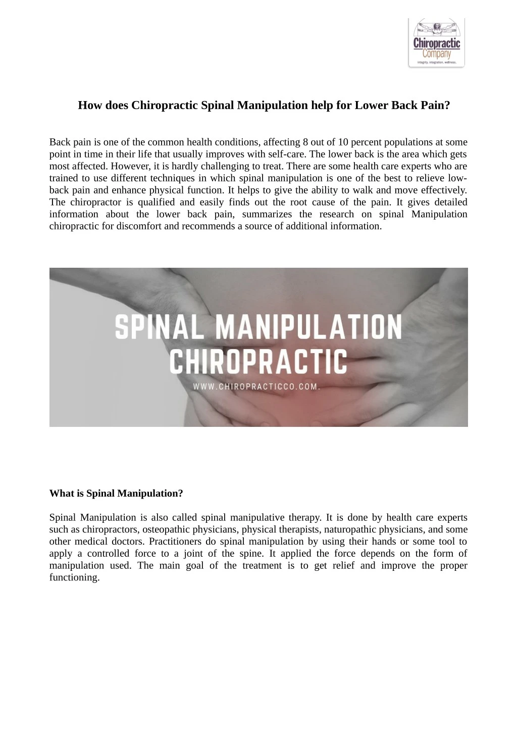 how does chiropractic spinal manipulation help