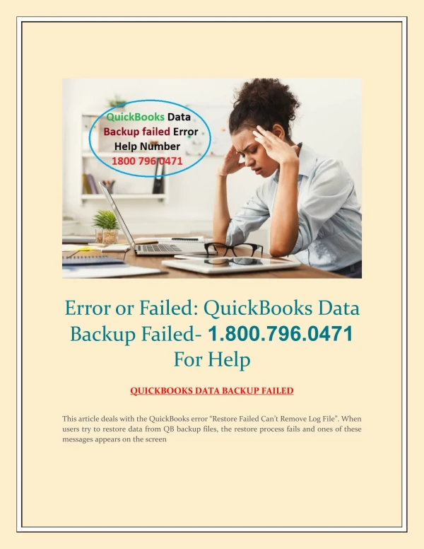 Error or Failed: QuickBooks Data Backup Failed - 1.800.796.0471 For Help