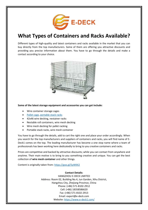 What Types of Containers and Racks Available?