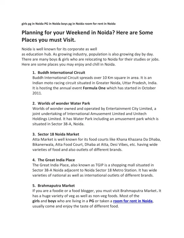 Planning for your Weekend in Noida? Here are Some Places you must Visit.