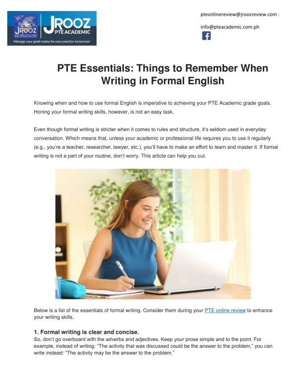 PTE Essentials: Things to Remember When Writing in Formal English