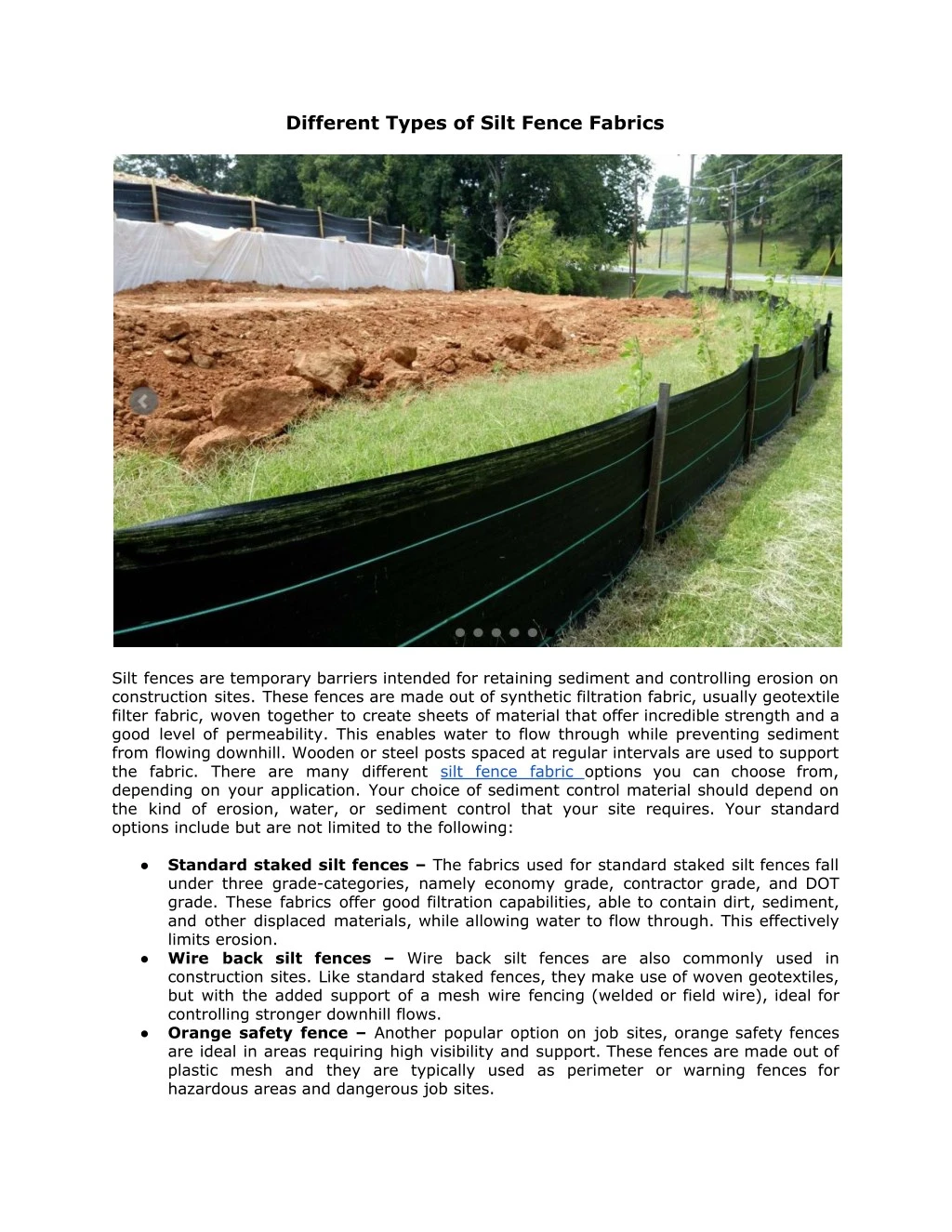 different types of silt fence fabrics