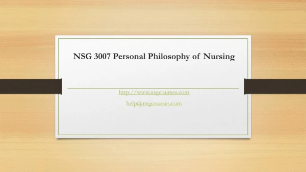 NSG 3007 Personal Philosophy of Nursing