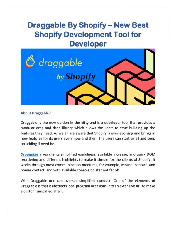 Draggable By Shopify – New Best Shopify Development Tool for Developer