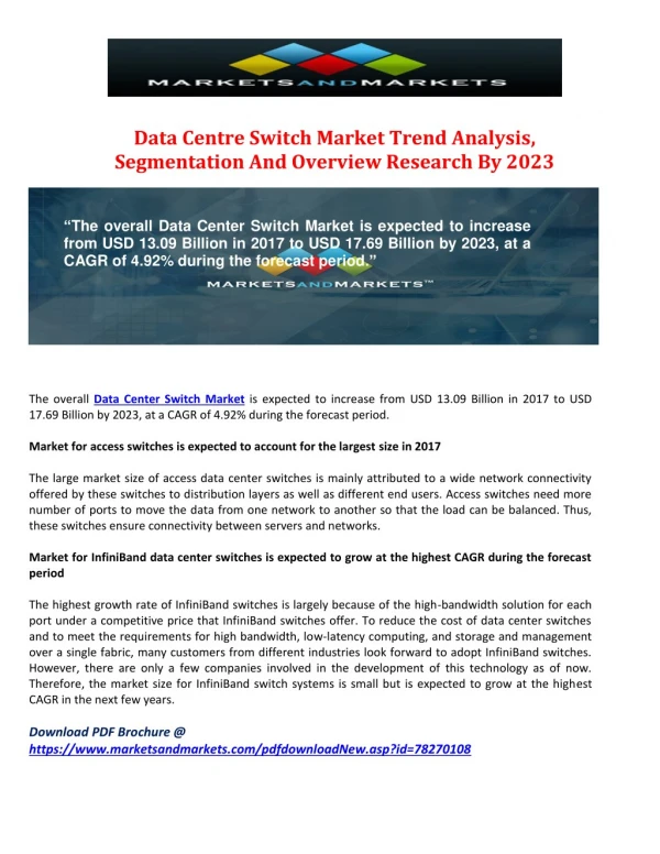 Data Centre Switch Market Trend Analysis, Segmentation And Overview Research By 2023