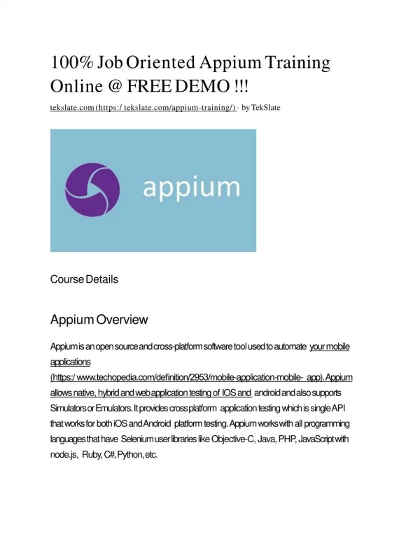 Best Appium Training 100% Job Oriented