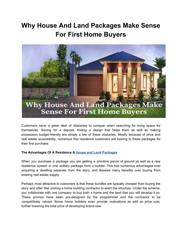 Why House And Land Packages Make Sense For First Home Buyers