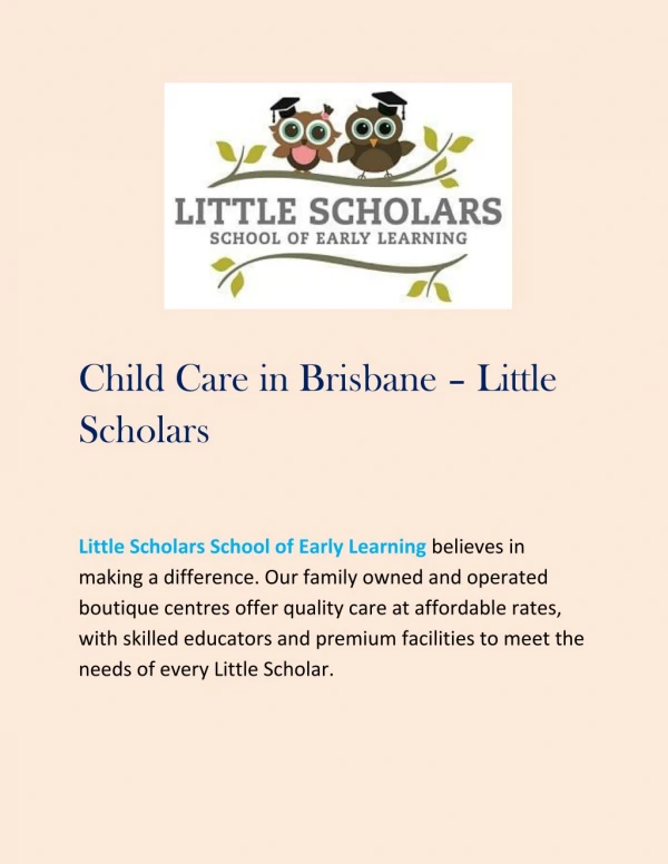 Child Care in Brsibane- Little Scholars