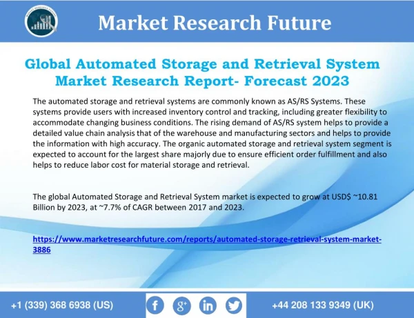Automated Storage and Retrieval System Market 2018 by Growth Analysis and Forecast to 2023