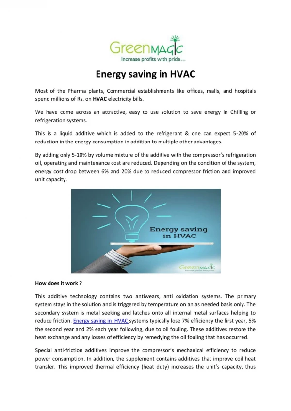 Energy saving in HVAC