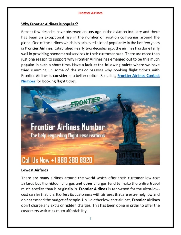 Dial Frontier Airlines Phone Number | 1 888 388 8920 for Instant Help
