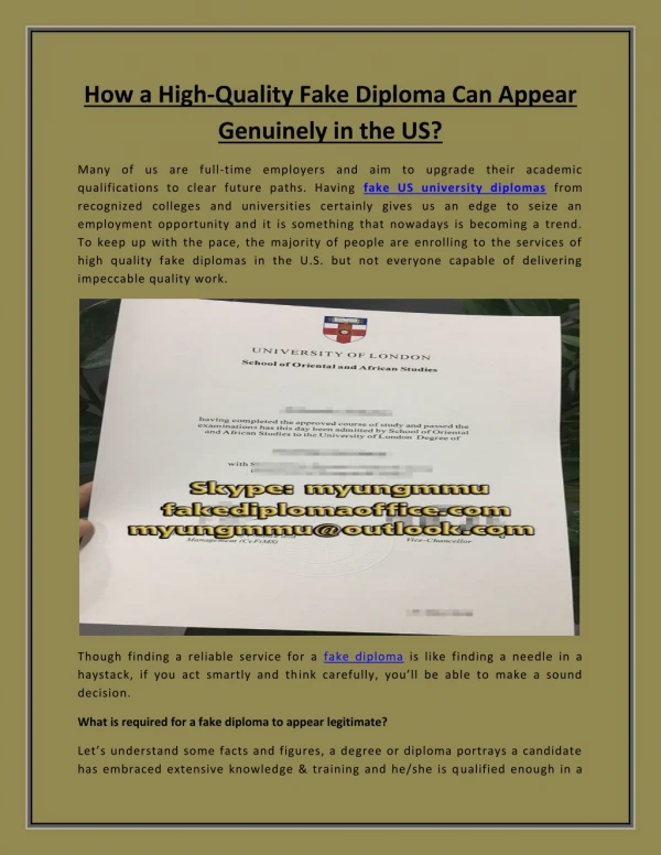 How a High-Quality Fake Diploma Can Appear Genuinely in the US?