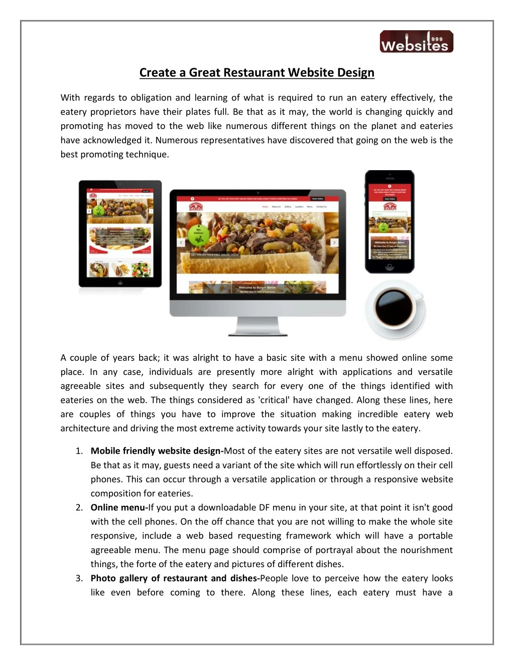 create a great restaurant website design