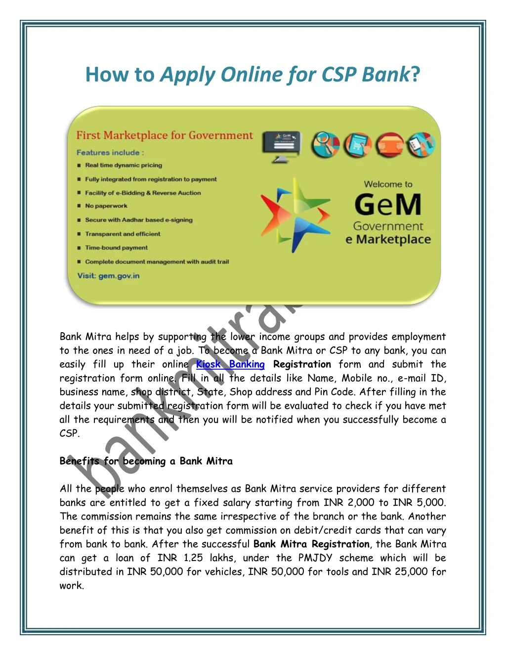 how to apply online for csp bank