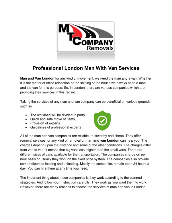 Professional London Man With Van Services