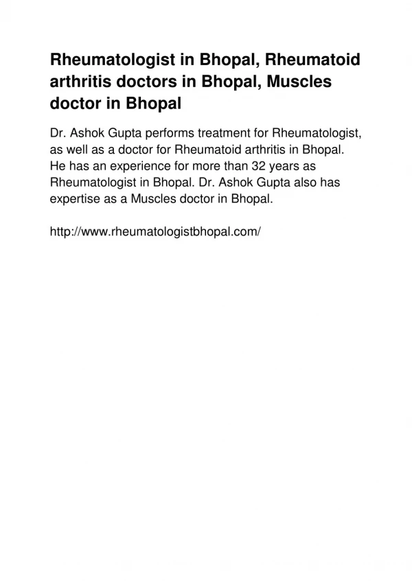 Rheumatologist in Bhopal, Rheumatoid arthritis doctors in Bhopal, Muscles doctor in Bhopal