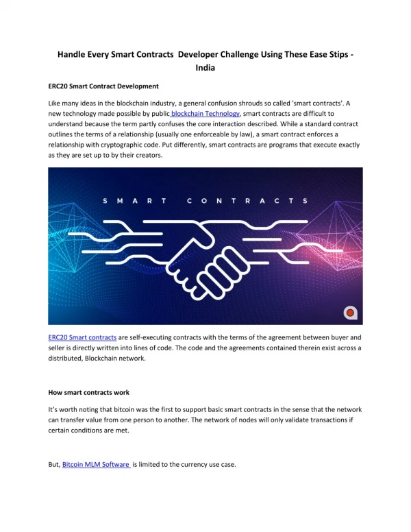 Handle Every Smart Contracts Developer Challenge Using These Ease Steps -India