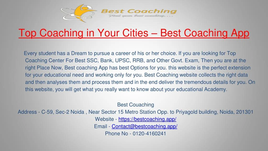 top coaching in your cities best coaching app