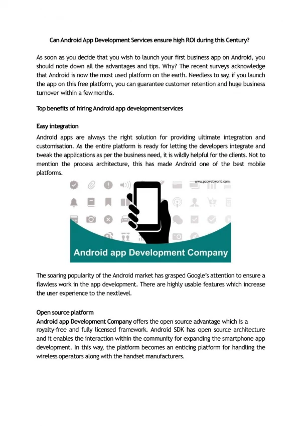 Can Android App Development Services ensure high ROI during this Century?