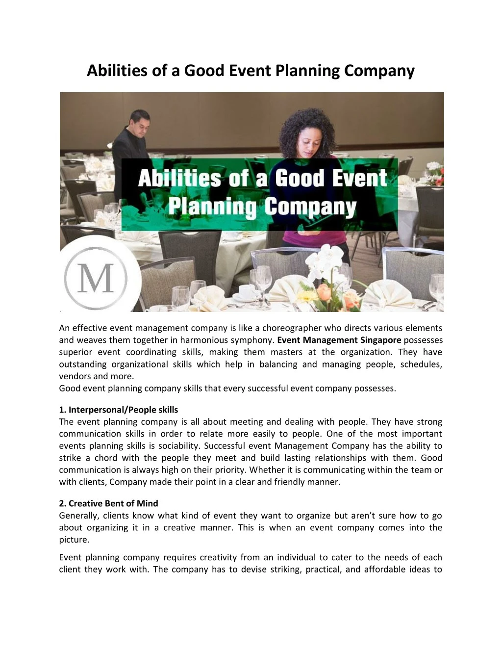 abilities of a good event planning company