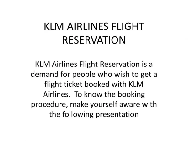KLM Airlines flight reservation