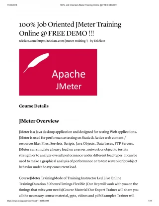JMeter Training Designed By Industry Expert - slide 1
