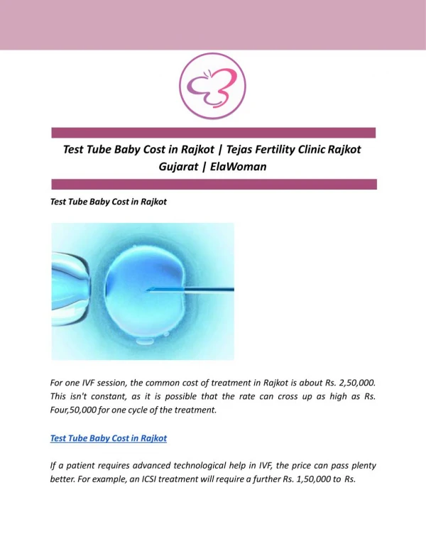 Test Tube Baby Cost in Rajkot | Tejas Fertility Clinic Rajkot Gujarat | ElaWoman