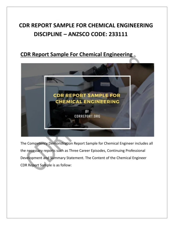 CDR Report Sample For Chemical Engineering Discipline