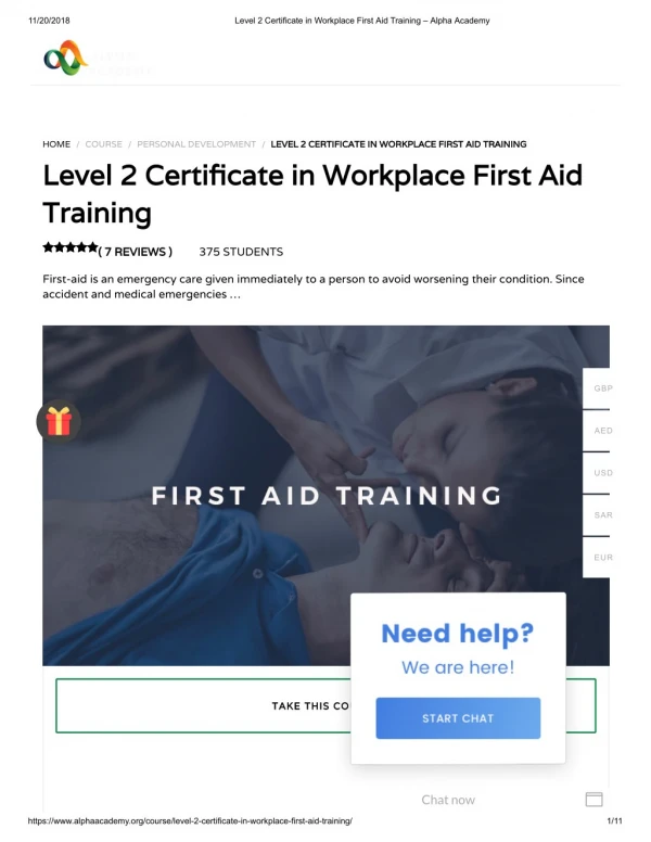Level 2 Certificate in Workplace First Aid Training - Alpha Academy