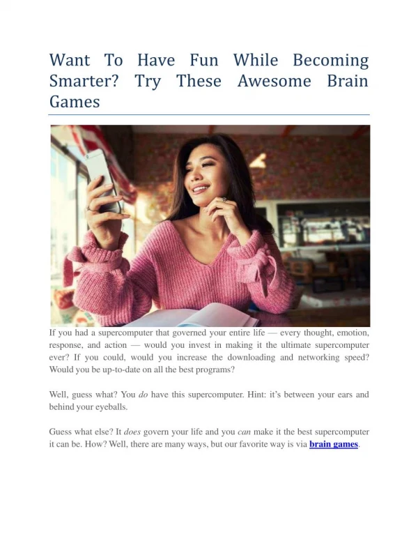 Want To Have Fun While Becoming Smarter? Try These Awesome Brain Games