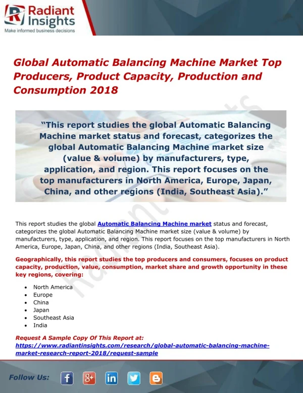 Global Automatic Balancing Machine Market Top Producers, Product Capacity, Production and Consumption 2018