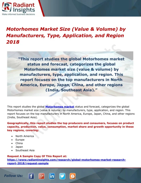 Motorhomes Market Size (Value & Volume) by Manufacturers, Type, Application, and Region 2018
