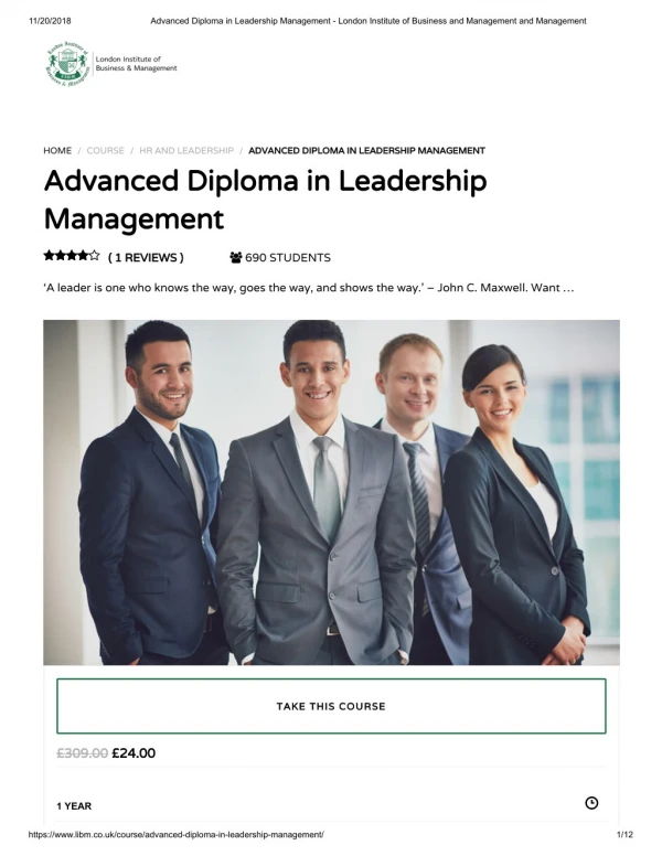 Advanced Diploma in Leadership Management - LIBM