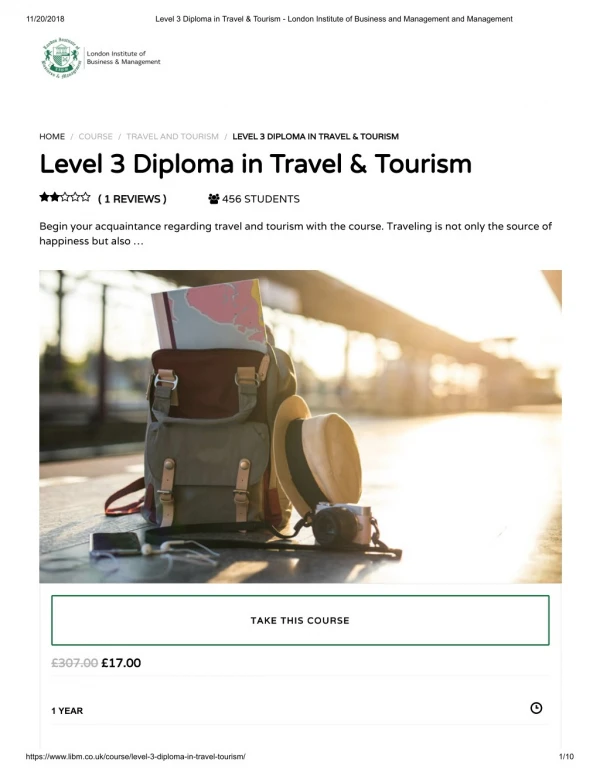 Level 3 Diploma in Travel & Tourism - LIBM