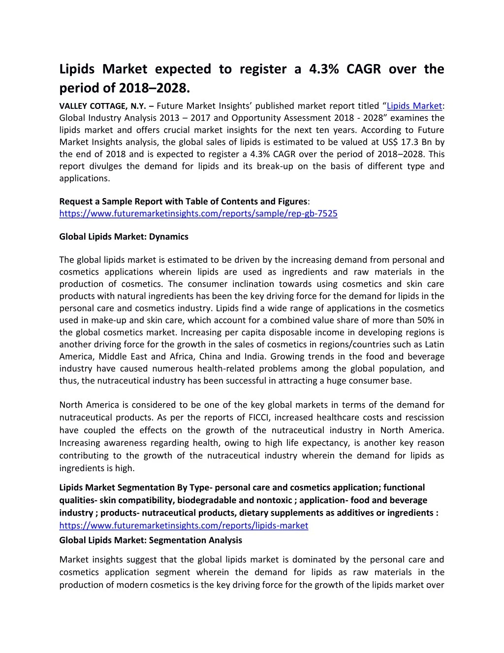 lipids market expected to register a 4 3 cagr