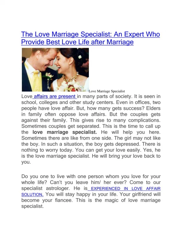 The Love Marriage Specialist