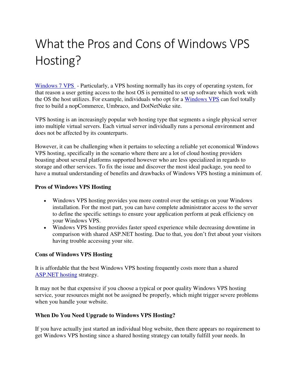 what the pros and cons of windows vps hosting