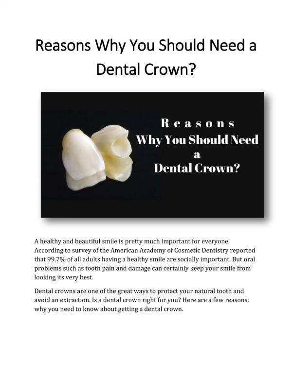 Reasons Why You Should Need a Dental Crown?