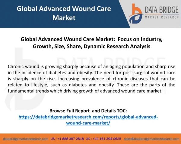 Global Advanced Wound Care Market: Focus on Industry, Growth, Size, Share, Dynamic Research Analysis