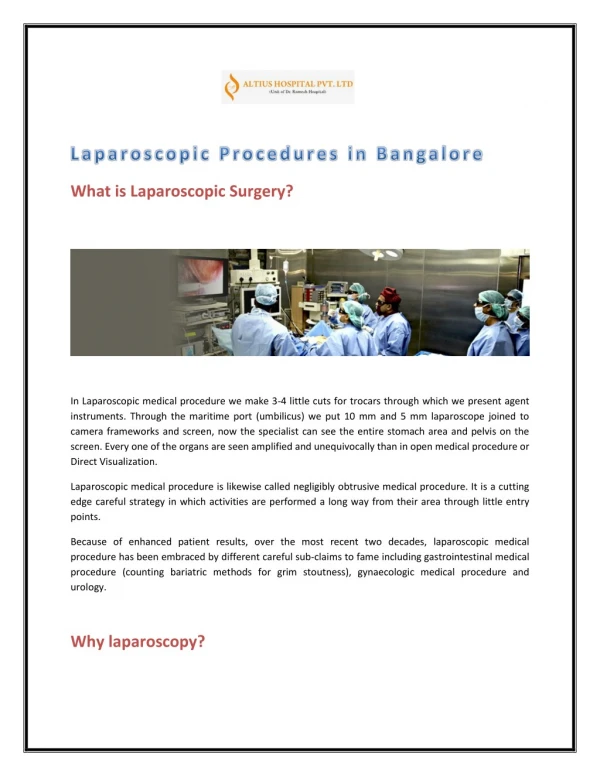 Laparoscopic Procedures in Bangalore