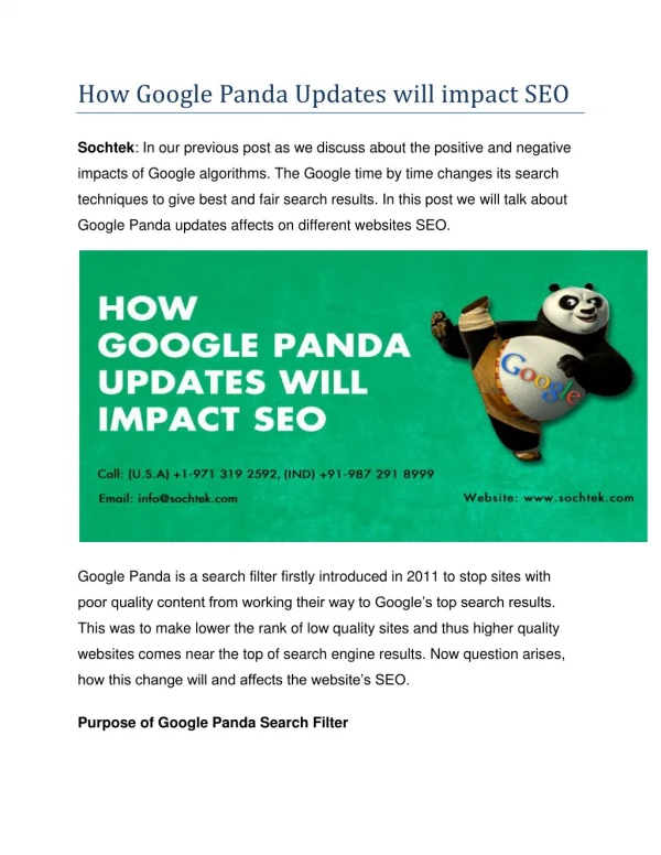 How Google Panda Updates will Impact SEO | SEO Company Chandigarh