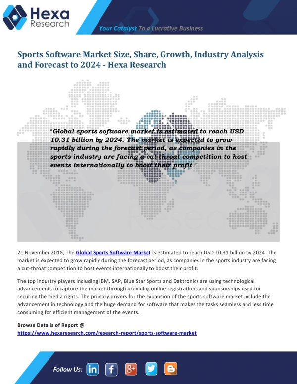 Sports Software Market Research Report - Industry Analysis And Forecast to 2024 - Hexa Research