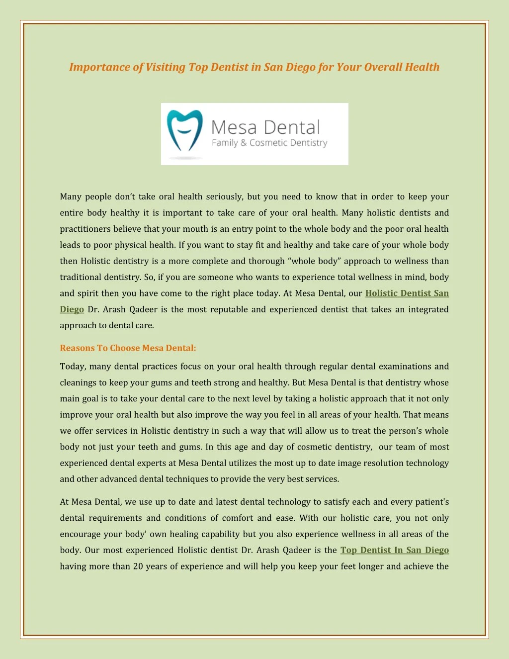 importance of visiting top dentist in san diego