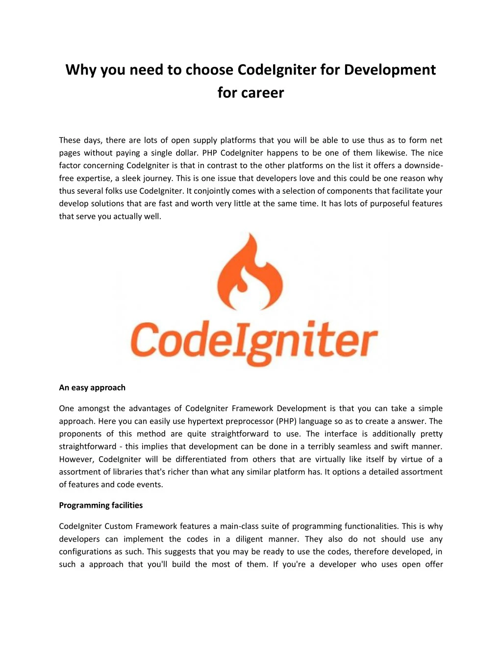 why you need to choose codeigniter