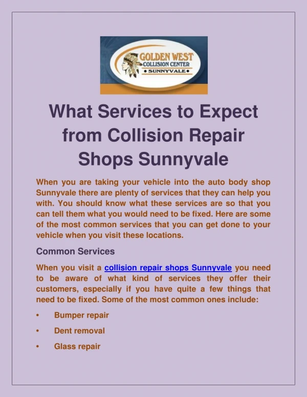 What Services to Expect from Collision Repair Shops Sunnyvale