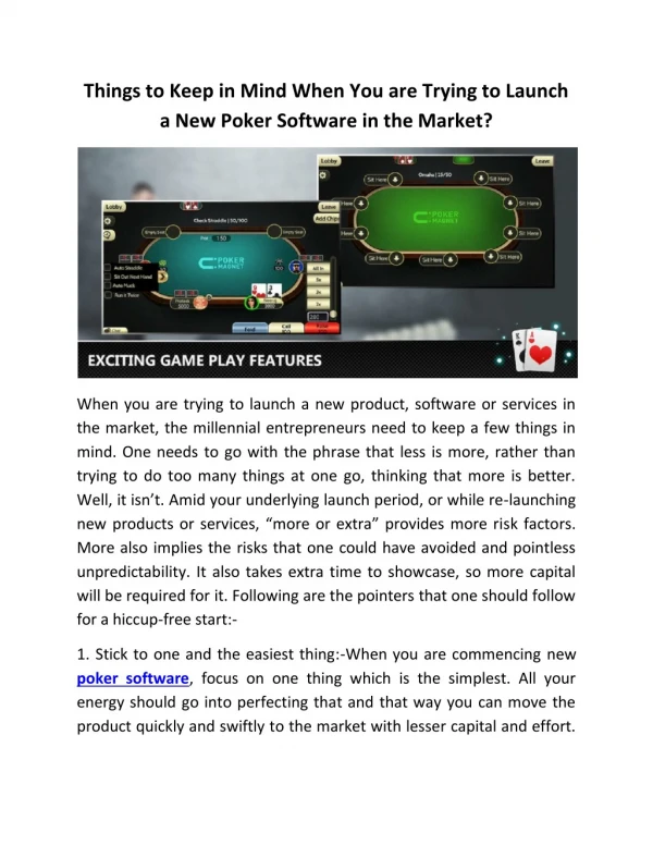 Things to Keep in Mind When You are Trying to Launch a New Poker Software in the Market?