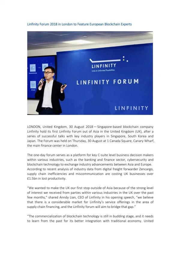 LINFINITY Forum 2018 in London to Feature European Blockchain Experts